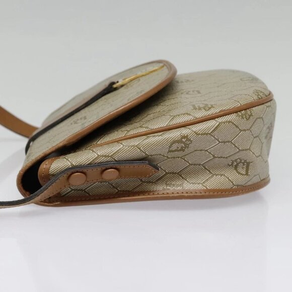 Christian Dior Honeycomb Canvas Shoulder Bag PVC Leather Beige Gold Auth 91284 - Picture 5 of 15